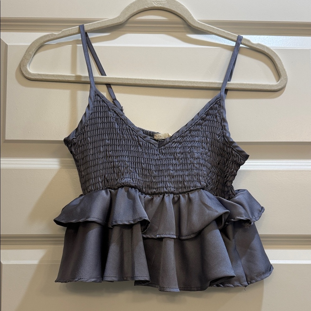 Altar'd State Ruffled Cropped Camisole in Slate Blue